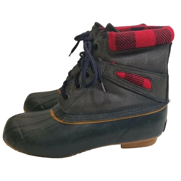 ✅Cobblestone Rubber and Leather Boots Womens Sz 9 Red Plaid Thermolite Insulated - Picture 8 of 12